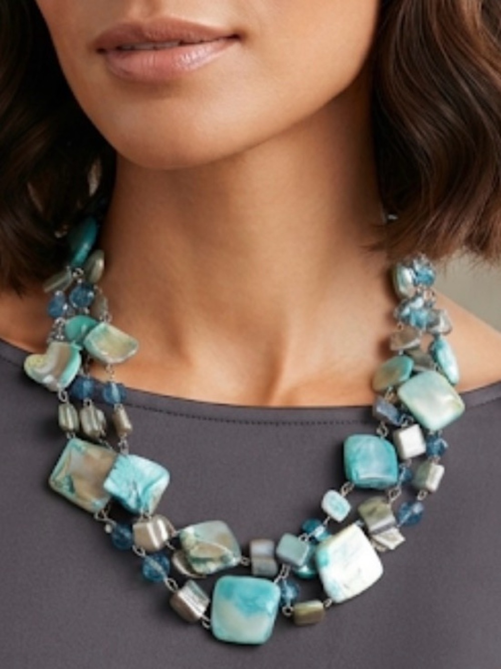 Dress Barn Turquoise and Aqua Multi-Strand Shell Necklace